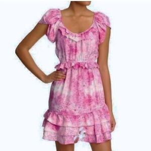 Juicy Couture 100% silk mini dress pink tie dye, ruffle trim 6 $248